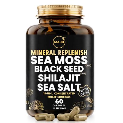 Maju Superfoods 18-in-1 Sea Moss, Black Seed, Shilajit, Sea Salt D3 K2, Concentrated Extracts, Trace Multi Mineral Capsules, for Men Women Mineral Electrolytes Supplements