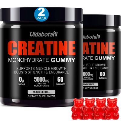 vidabotan Sugar Free Creatine Monohydrate Gummies 5g for Men Women, Creatine chewable Gummies Blend with Taurine, Vitamin B6B12 for Muscle Strength, Energy Boost, Mixed Berries, Vegan(120 Count)