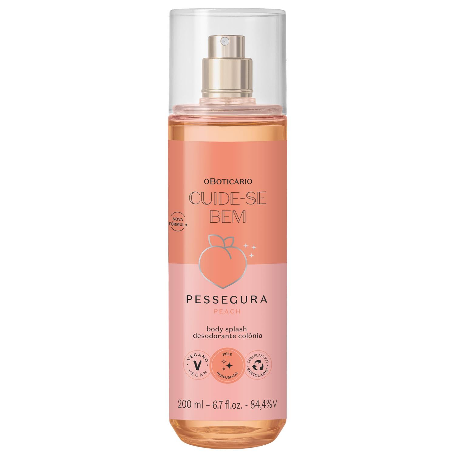 O Boticrio Cuide-se Bem Peach Body Splash, Floral Fruity Fragrance Mist with Peach Notes, 6.7 Ounce (200ml)