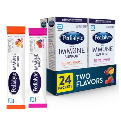 Pedialyte with Immune Support, Electrolytes with Vitamin C and Zinc, Advanced Hydration with PreActiv Prebiotics, Mixed Berry Fruit Punch, Electrolyte Drink Powder Packets, 6 count (Pack of 4)