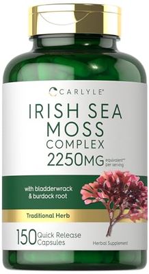 Carlyle Irish Sea Moss Capsules 2250mg 150 Count Complex Formula with Bladderwrack Burdock Root Non-GMO Gluten Free