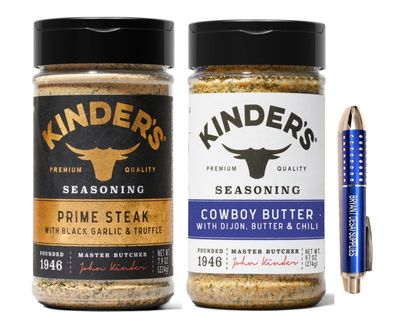 Prime Steak with Black Garlic and Truffle Seasoning (7.9 oz.) kinders And Cowboy Butter Seasoning (9.7 oz.) kinders, Packaged with BRYANT DESAI SUPPLIES Pen