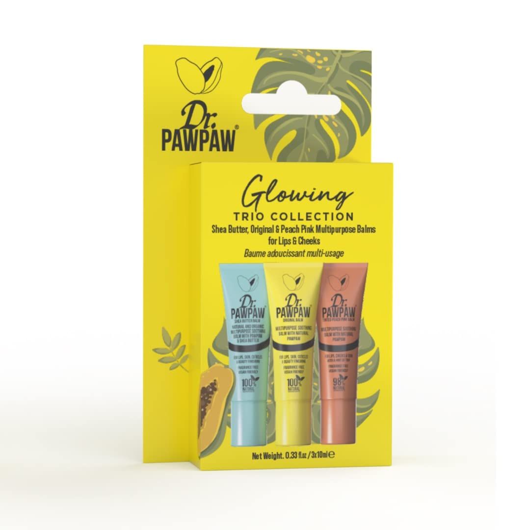 Dr.PAWPAW Glowing Trio Gift Set Original, Shea Butter, Peach Pink Multi-Purpose Natural No Fragrance Balm for Hydrating Lips, Skin, Hair, Cuticles, Nails Beauty Finishing (3 X 10 ml)