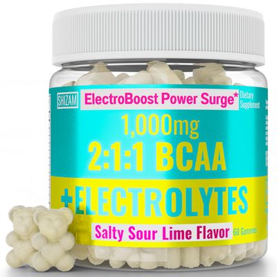 SHIZAM Electrolyte BCAA Gummies Energy Chews w Electrolytes Branched Chain Amino Acids Potassium Sodium Salt for Runners, Perfect Cycle Support, Salts Mineral Drops Capsule Pills Tablets Supplement