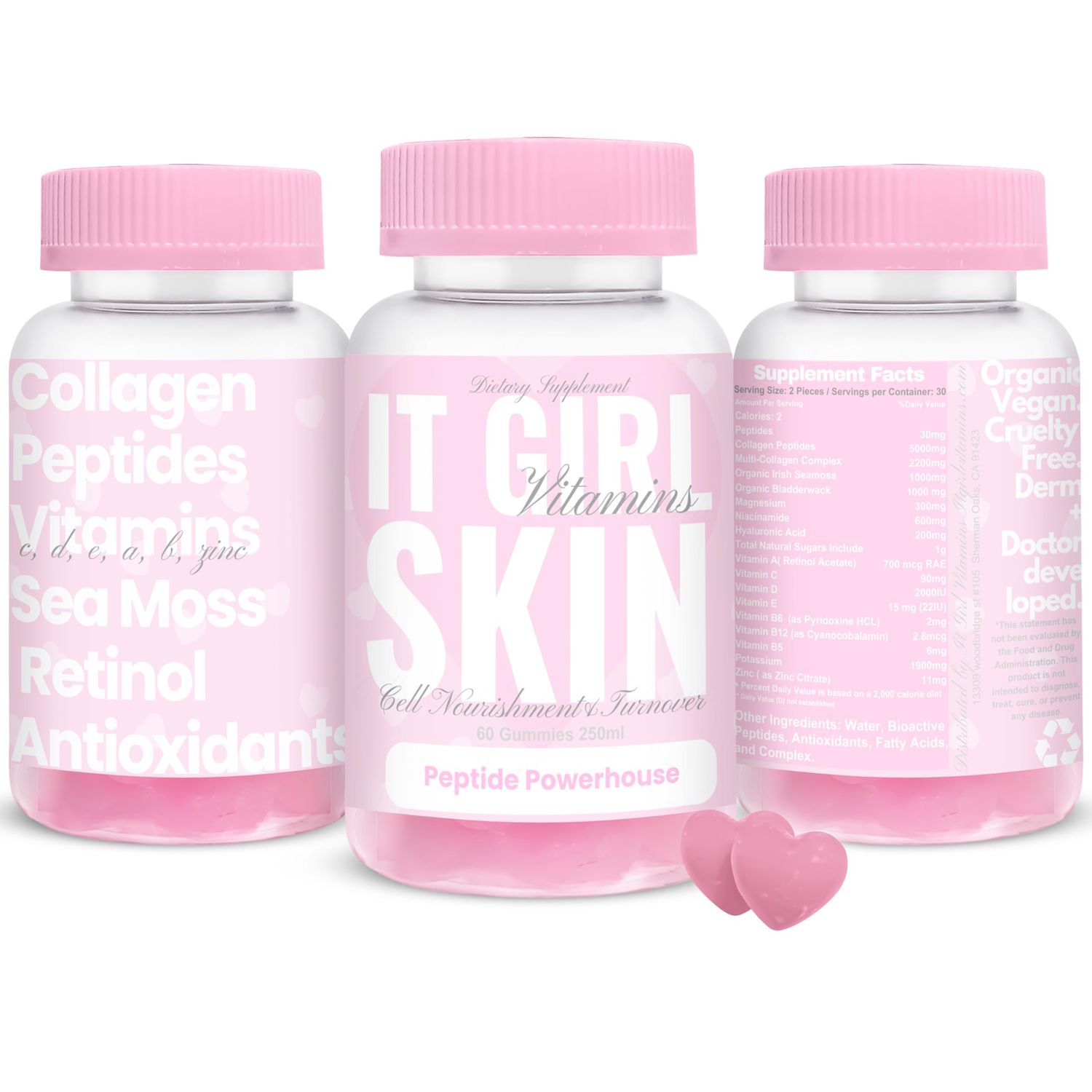 Multi Collagen Peptides Gummies for Women, Vegan Skin Supplement - Retinol, Hyaluronic Acid, Sea Moss, Vitamin C Antioxidants for Anti-Aging, Hydration, Plump, Acne Treatment, Edible Korean Skincare