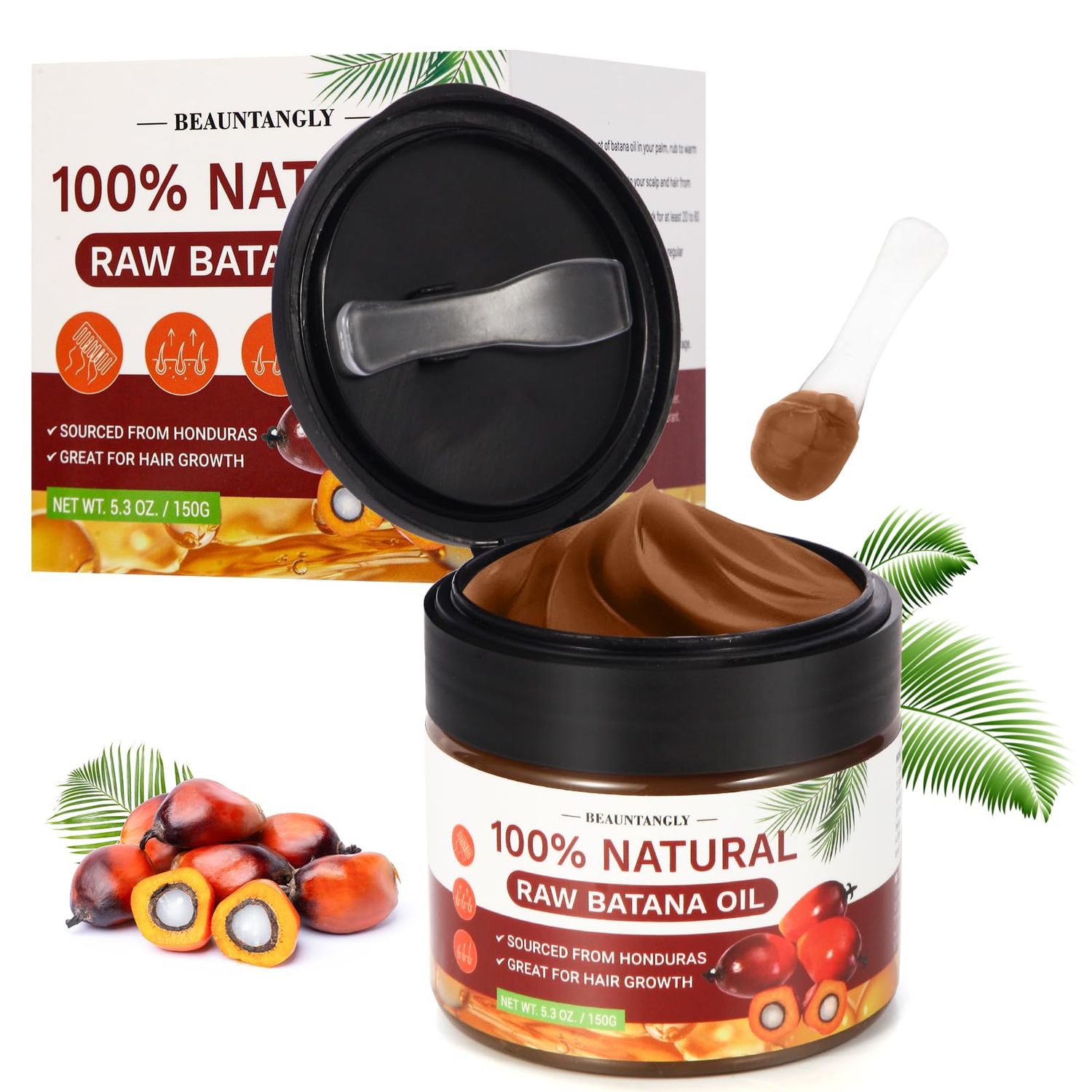 Beauntangly Raw Batana Oil for Hair Growth, Dr. Sebi Approved 100 Natural Organic Unrefined Batana Oil Sourced from Honduras Prevents Hair Loss, Repairs Dry Frizzy Hair, Moisturizes Skin, 5.3 OZ