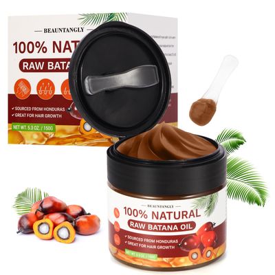 Beauntangly Raw Batana Oil for Hair Growth, Dr. Sebi Approved 100 Natural Organic Unrefined Batana Oil Sourced from Honduras Prevents Hair Loss, Repairs Dry Frizzy Hair, Moisturizes Skin, 5.3 OZ