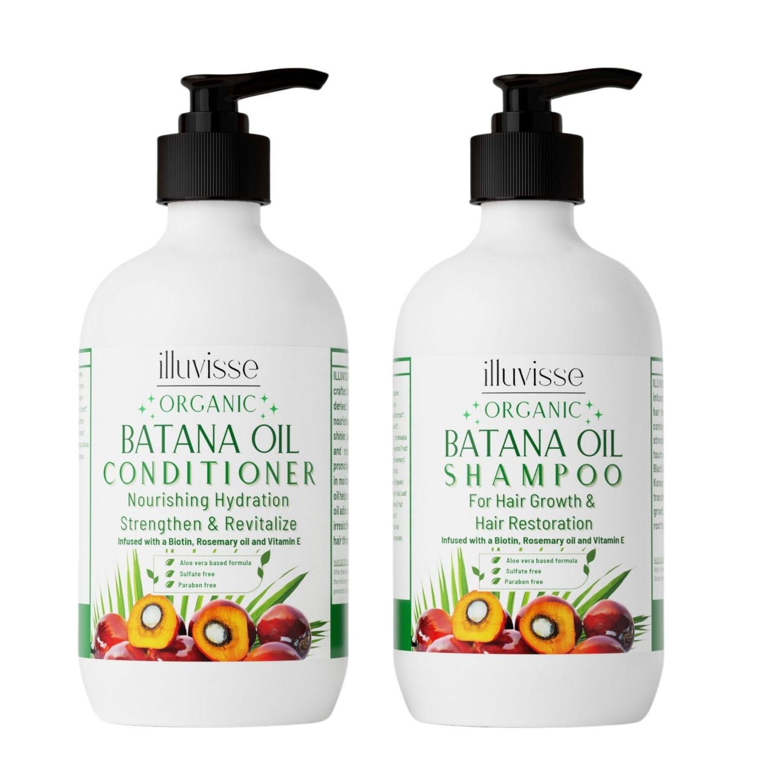 ILLUVISSE Batana Oil Shampoo and Conditioner Set - Organic Batana Rosemary Oil for Hair Growth Restoration - Thickening Formula with Organic Ingredients - For Women Men