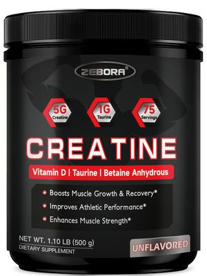 ZEBORA Micronized Creatine Monohydrate Powder, Creatine Monohydrate for Women-Men, Helps Muscle Recovery, Enhances Muscle Size Strength with 5G Creatine and 1G Taurine, 75 Servings