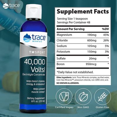 Trace Minerals 40,000 Volts - Concentrate Supplement Drops for Electrolyte Support - Support Muscle Health Vitality - Workout Drink to Aid Hydration - 8 fl oz (48 Servings)