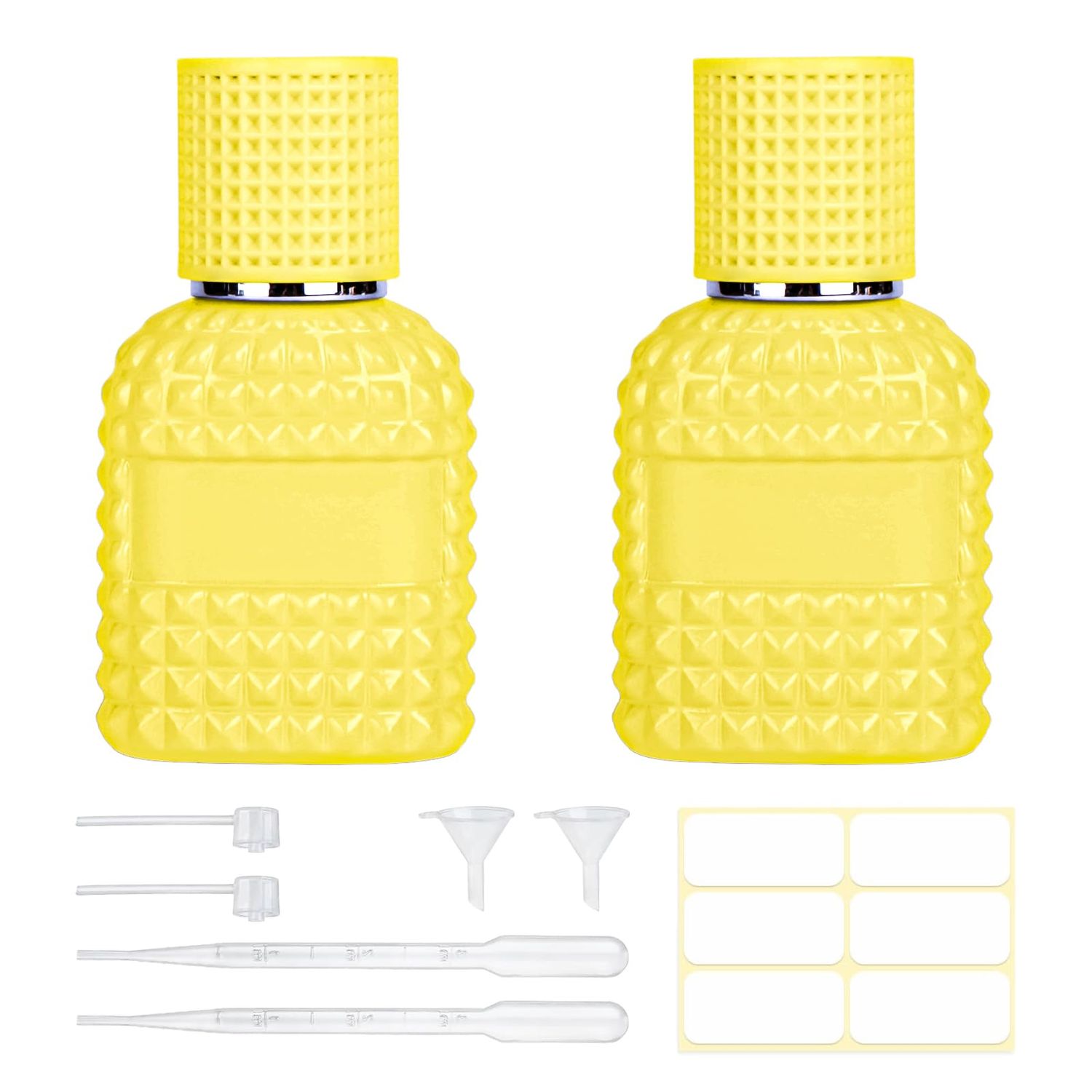 HXRYAGi 2 Pack 30ml Perfume Spray Bottles Empty, Refillable Glass Fine Mist Atomizer, Portable Travel Perfume Atomizers Fragrance Containers Sprayer for Cleaning, Essential Oils, Liquids (Yellow)