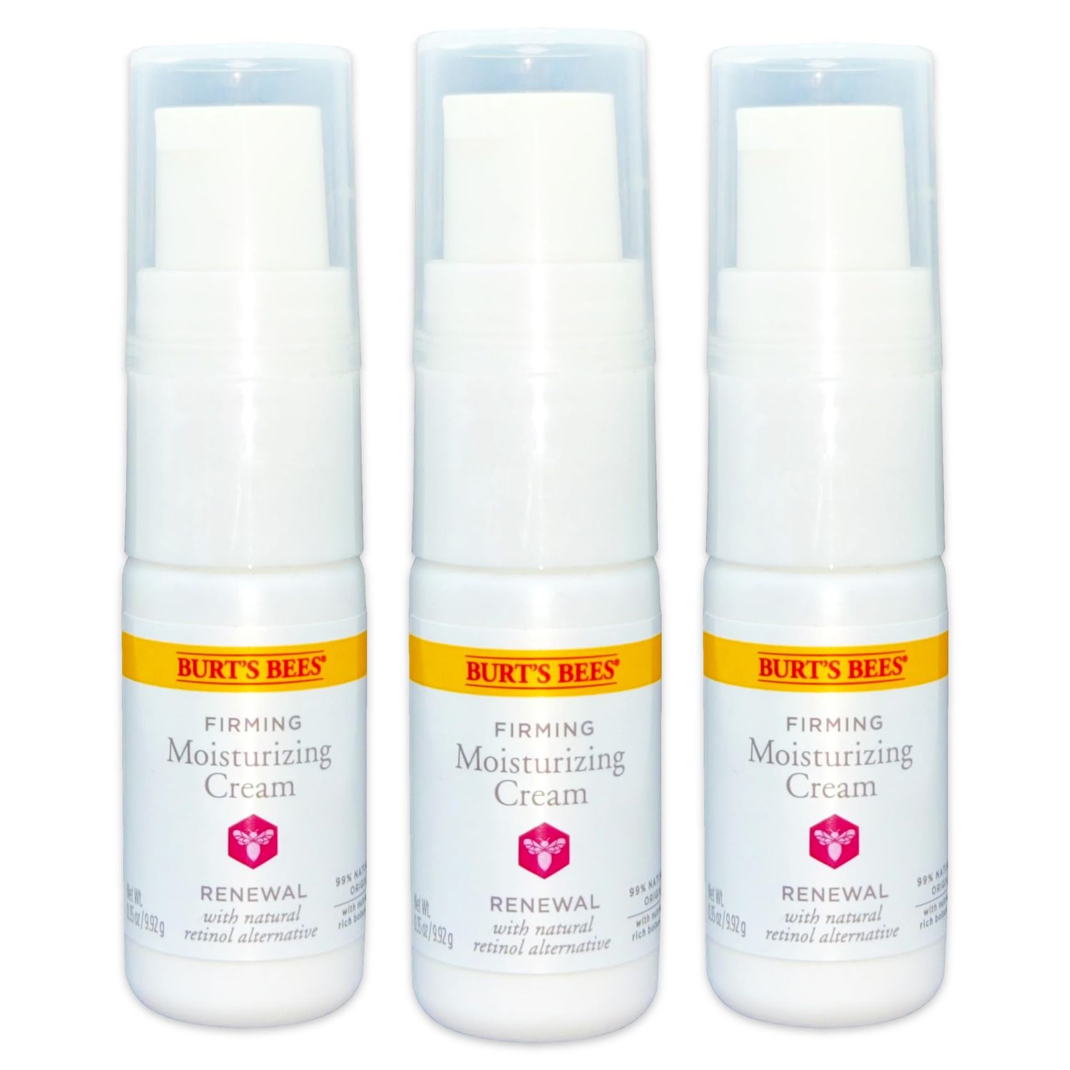 Burt&#39;s Bees Renewal Firming Moisturizing Cream, 3-Pack (0.35 oz Each), Hydrating Daily Moisturizer Facial Cream with Bakuchiol Natural Retinol Alternative, Fragrance Free, Travel Size