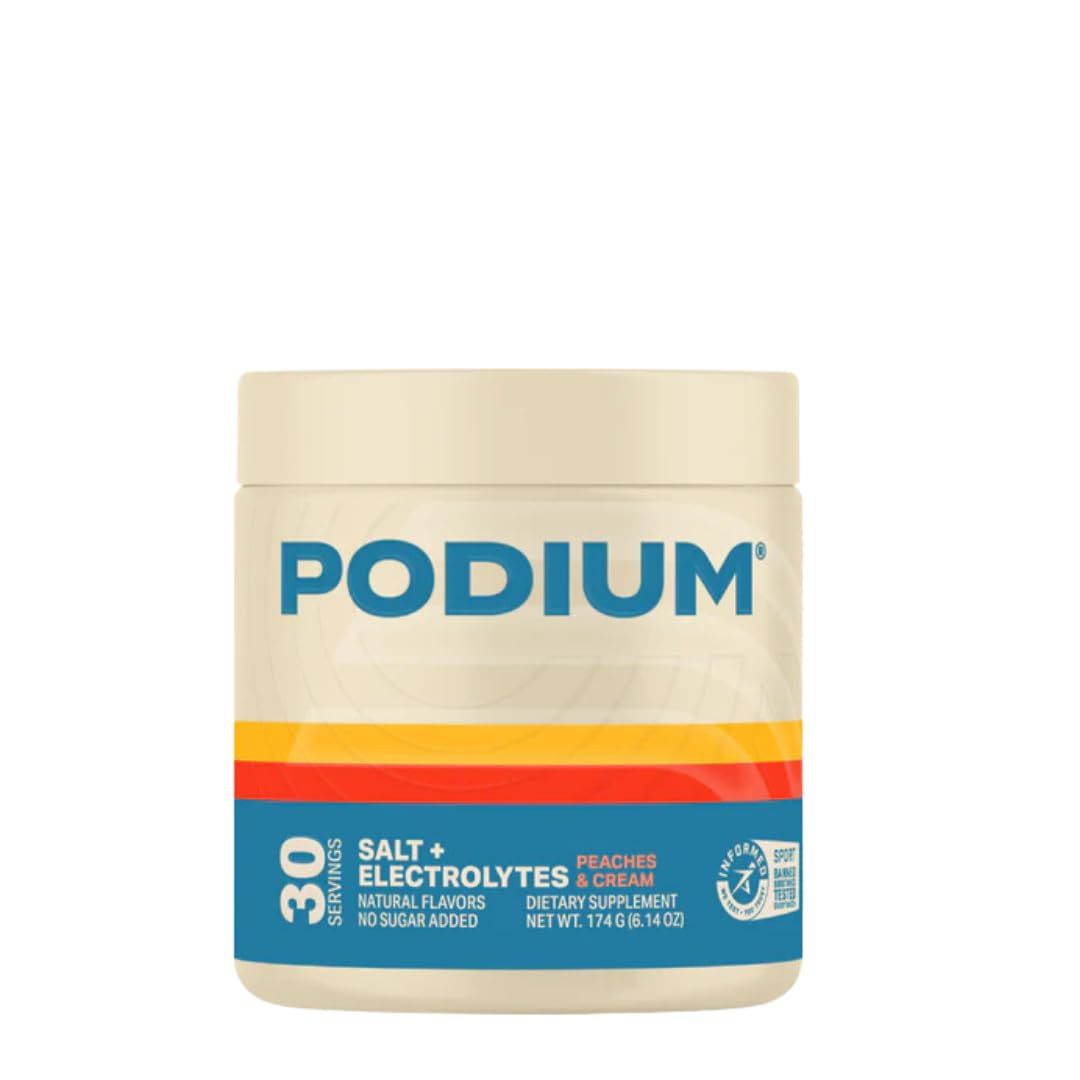Podium Nutrition Training Salt Electrolytes Powder, Peaches Cream, Post Workout Hydration Muscle Recovery Support, Electrolyte Drink, Magnesium, Potassium, Calcium Sodium Salts, 30 Servings