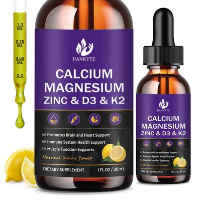 JIANKYTZ Calcium Magnesium Zinc 1300mg with Magnesium Glycinate, Vitamin C D3 K2 B6 and Sea Moss Calcium Supplement Calcium with Vitamin D3 K2 Liquid Drop Gluten Free 2 Pack