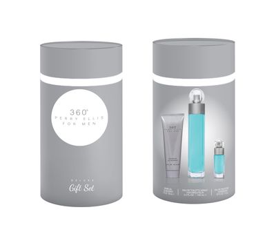 Perry Ellis 360 3-Piece Gift Set - Men&#39;s Cologne - 3.4 fl oz EDT, 3 oz Shower Gel, .25 fl oz EDT mini travel spray - fresh, woody, citrus, aquatic, long-lasting, gift idea