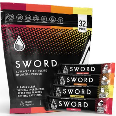 SWORD PERFORMANCE Hydration Drink Mix Single Servings, 32 Sticks, Advanced Electrolyte Carbohydrate Endurance Formula, Rapid IV-Level Rehydration, Berry, Lemonade, Orange, Pineapple Mango Flavors