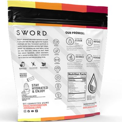 SWORD PERFORMANCE Hydration Drink Mix Single Servings, 32 Sticks, Advanced Electrolyte Carbohydrate Endurance Formula, Rapid IV-Level Rehydration, Berry, Lemonade, Orange, Pineapple Mango Flavors