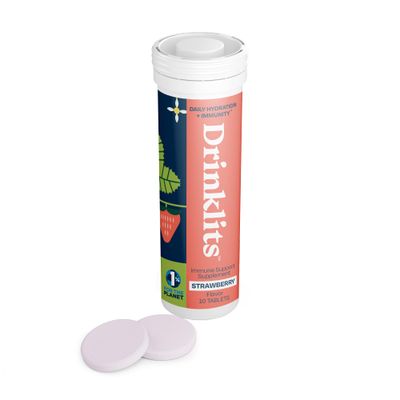 Drinklits Strawberry Daily Immune Support Tablets 0g Sugar - Vitamin C - Electrolytes - Botanical Blend Single Tube (10 TabletsServings)