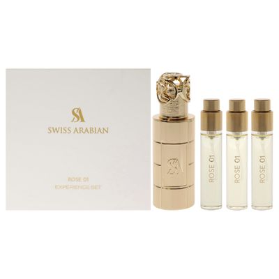 Swiss Arabian Rose 01 Giftset - Arabian Perfumes for Women and Men - Long Lasting Perfume - Floral, Rose, Vanilla Perfume - 3 Bottles with Case - 4 pc