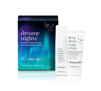 THISWORKS Dreamy Nights Gift Set Sleep Duo Deep Sleep Pillow Spray (75ml) Deep Sleep Body Whip Lotion (50ml) (43 VALUE)