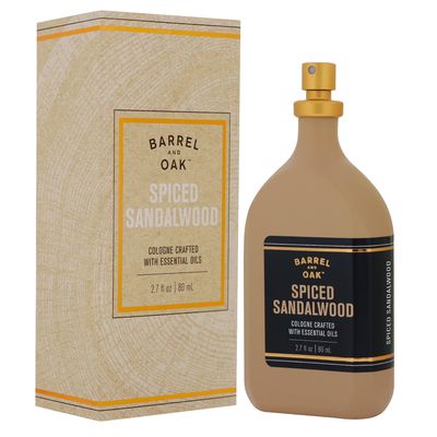 Barrel and Oak - Natural Fragrance Cologne for Men, Eau de Cologne, Essential Oil-Based Scent, Fresh Bergamot White Cedar Blend, Paraben- SLS-Free, Vegan (Spiced Sandalwood, 2.7 fl oz)