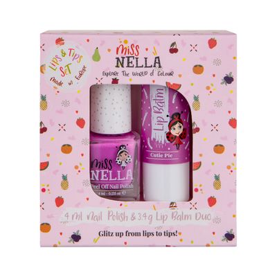 MISS NELLA Nail Polish Lip Balm set- Special Purple Glitter Nail Polish for Kids- BLUEBERRY SMOOTHIE, with Peel-off, Water Based Odour Free Formula CUTIE PIE purple hypoallergenic lip balm