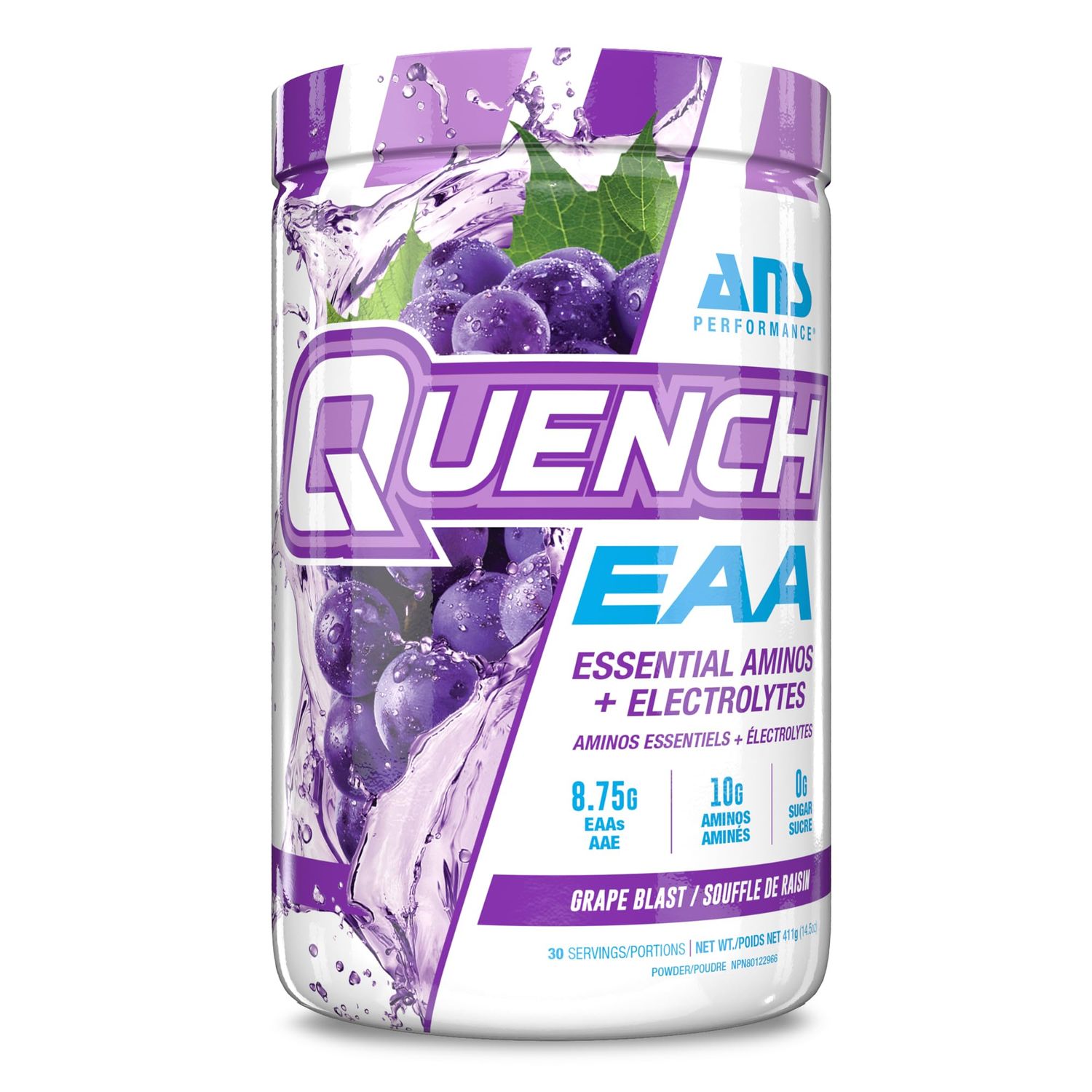 Quench EAA Aminos Electrolytes - Complete Blend of 9 EAAs - 10g Total Amino Acids - Vitamins, Antioxidants, Electrolytes - Zero Sugar, Carbs, Calories (Grape Blast)