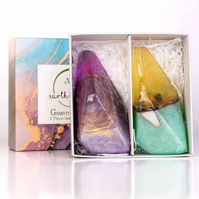 Earth Home Rock Soap - Soap Rocks set of 2 - Gemstone Soaps with real crystals inside - Decorative soaps bar made with Natural Essential Oils (Lavender Lemongrass fragrance), 5.3 Ounce each