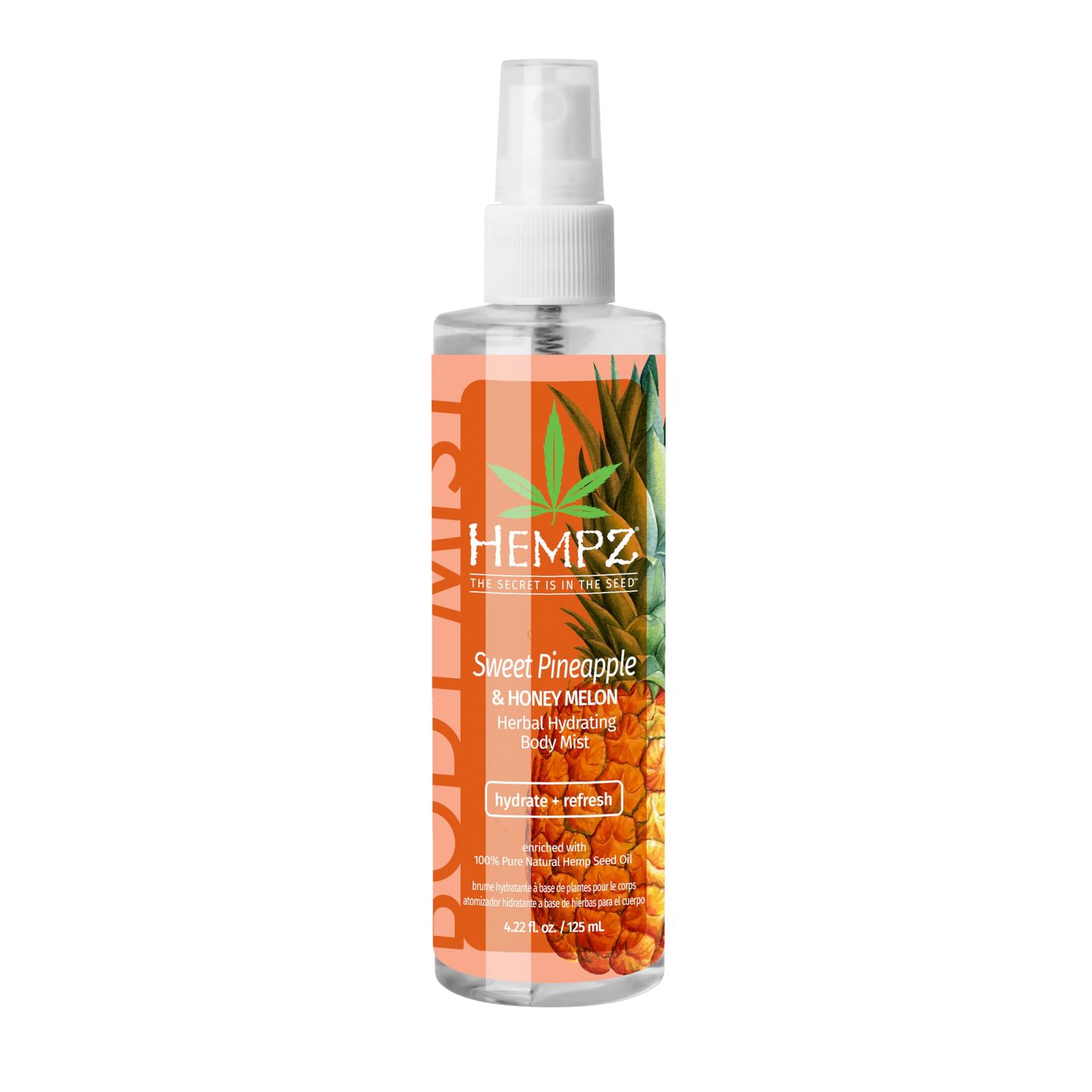 Hempz Body Mist Moisturizing Oil Spray - Sweet Pineapple Honey Melon Refreshing Scent Hydrating 100 Hemp Seed Oil Spray for Face Body, 4.22 Fluid Ounces