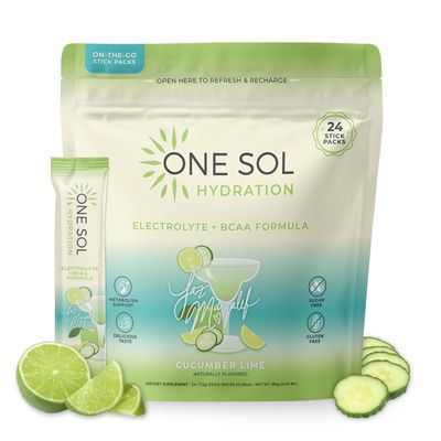 One Sol Hydration - Cucumber Lime - 24x On The Go Stick Packs - Electrolyte Powder Drink Mix - Energy Boost Burn - Third Party Tested