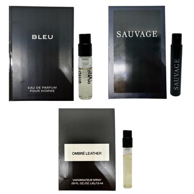 Set 3 Cologne Luxury Travel Size for Men Sample Spray Vial. SauvageBleuOmbre Leather