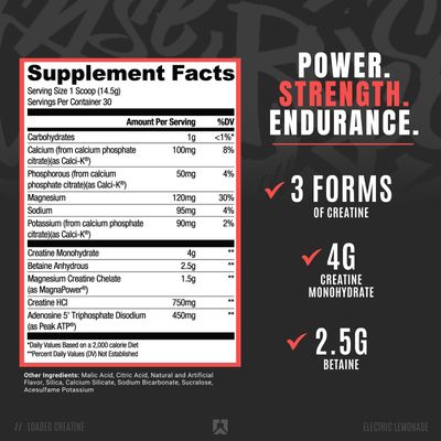 Ryse Element Series Loaded Creatine - Electric Lemonade - Muscle Building Formula with 3 Forms of Electrolytes, Betaine Anhydrous and Peak ATP - Strength, Power Endurance Support - 30 Servings