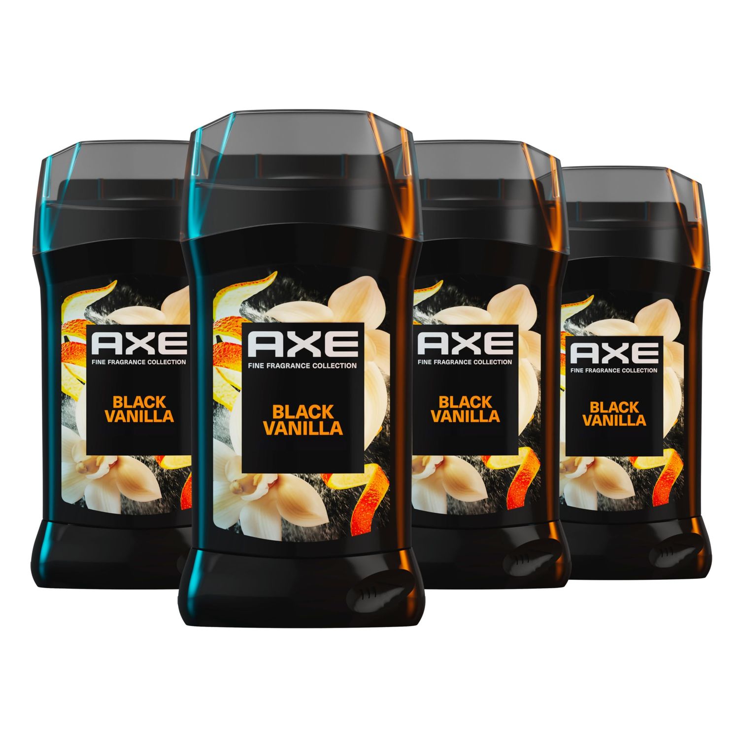 AXE Fine Fragrance Collection Deodorant Stick Black Vanilla with Orange Sandalwood Essential Oils 4 Pack with 72H Freshness Aluminum-Free 3 oz