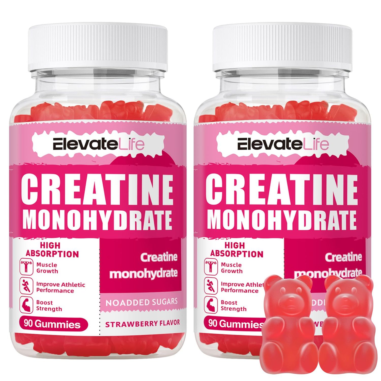 ElevateLife Creatine Monohydrate Gummies 5000mg for Men Women Strawberry 180