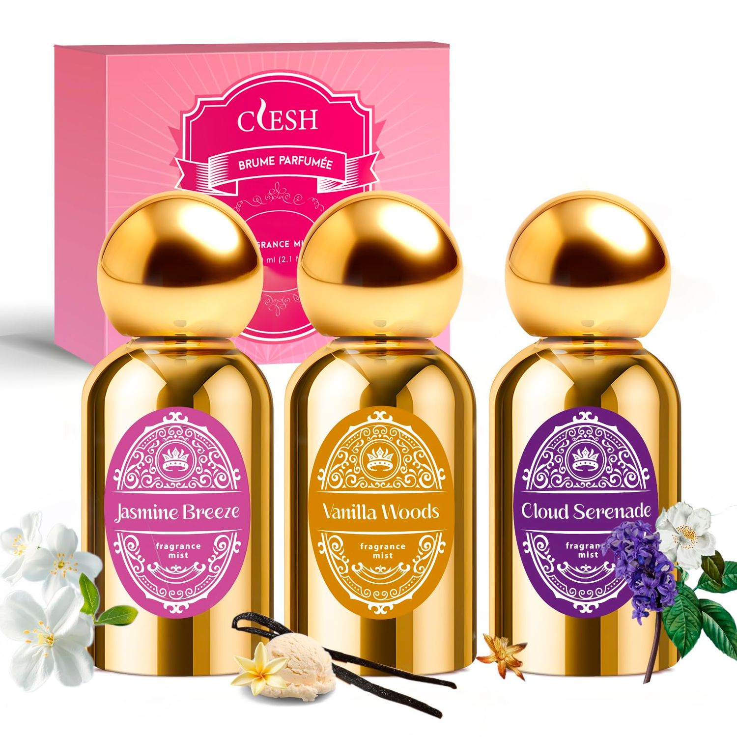 Body Spray for Women, Fragrance Mist, 3 Pack Travel Size Set, 60ml2.1 fl oz, Vanilla Woods, Cloud Serenade, Jasmine Breeze