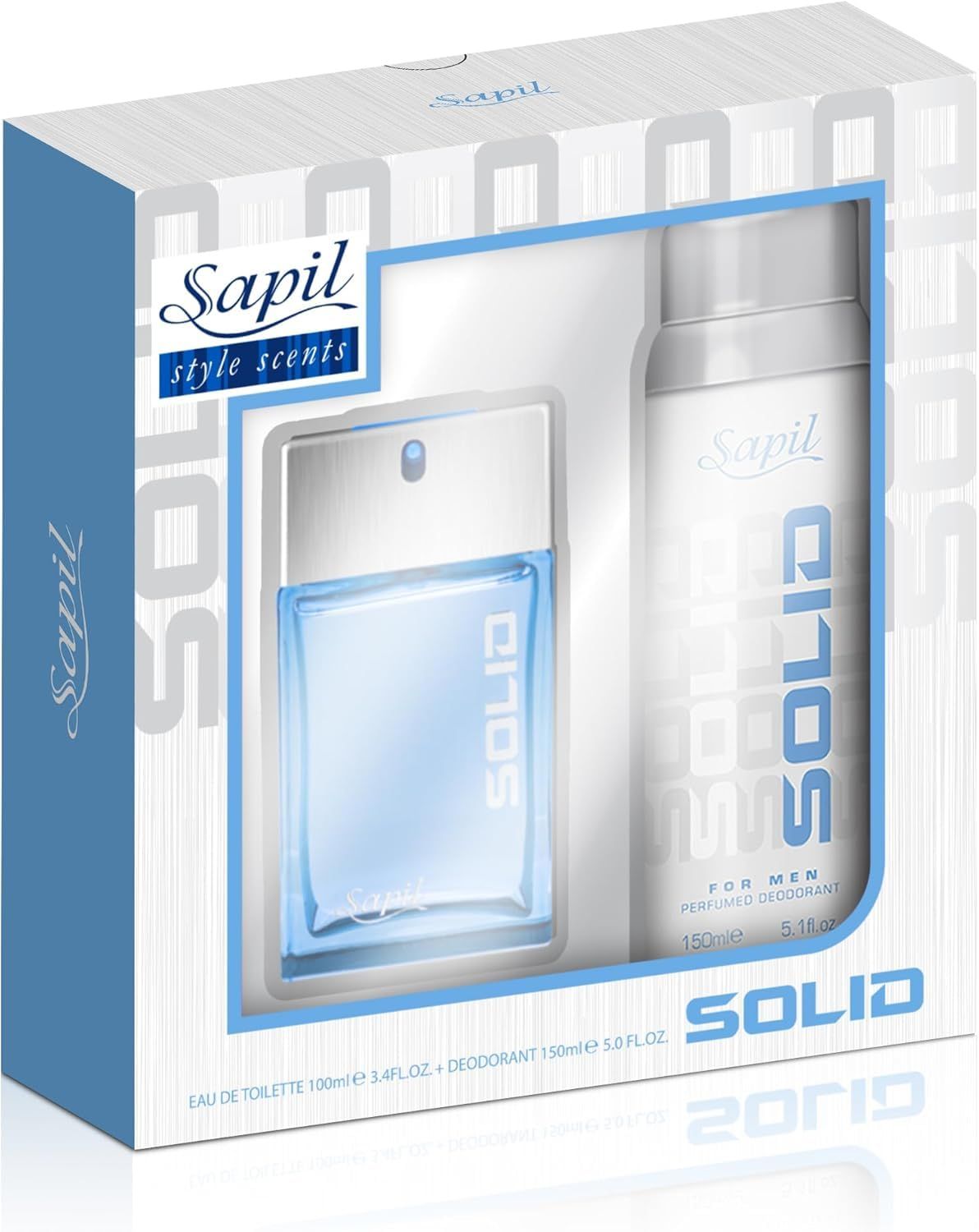 Sapil Solid - Eau De Toilette and Deodorant Spray For Men - Evokes Power and Sensuality - Opens with Fresh and Citrus Notes - Beautiful Giftset Box - Perfect for Gift Giving Occasion- 2 Pc