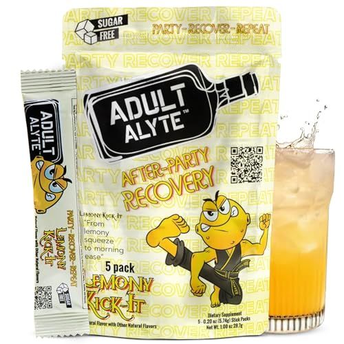 After Alcohol Aid Wellness Vitamins I Restore Better Mornings I Dihydromyricetin DHM B Vitamins Complex I Antioxidants Supplement and Liver Support I 5 Powder Stick Drink Packets I Lemony Kick-It