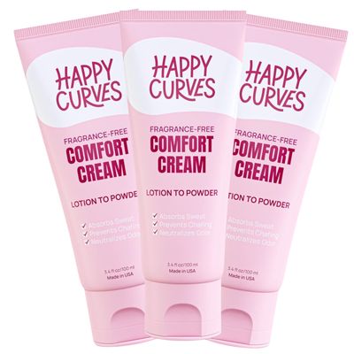 HAPPY CURVES Comfort Cream Deodorant for Women Aluminum-Free Lotion Powder for Under Breast, Body Private Parts - Anti Chafing Cream 3.4 oz.(3 Pack, Fragrance-Free)