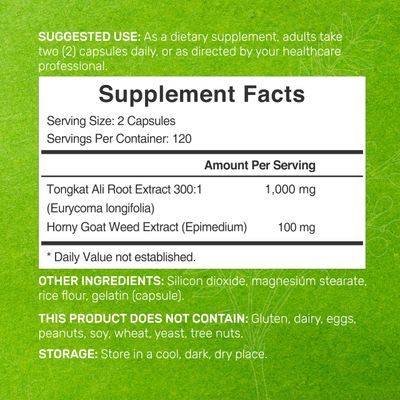 Deal Supplement Tongkat Ali Extract 3001 with Horny Goat Weed 1,100mg, 240 Capsules - Indonesian Longjack Eurycoma Longifolia Root - Extra Strength Herbal Supplement for Energy