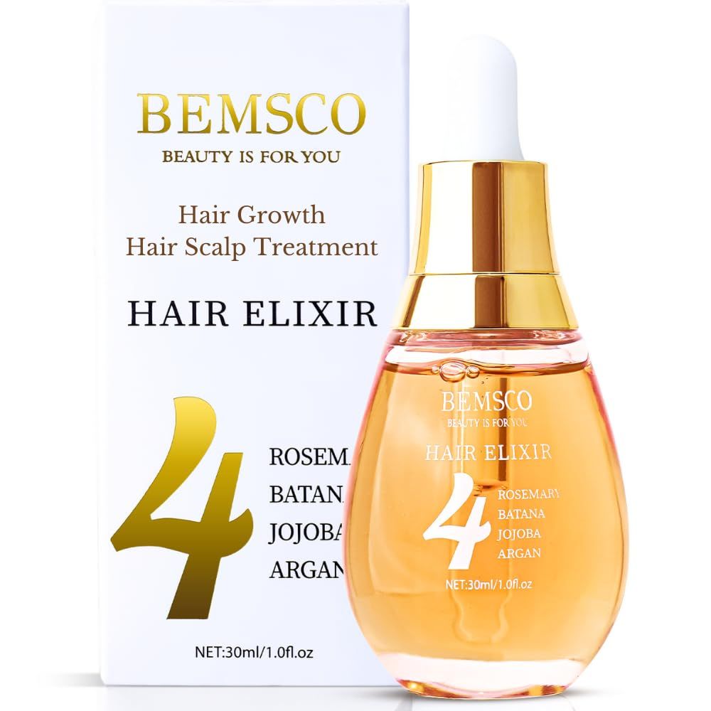 BEMSCO 4 in 1 Hair Oils for Hair Growth - Rosemary, Jojoba, Argan, Batana Oil for Hair Growth Serum, Hair Treatment, Hair Scalp Oil, Herbal Hair Care and Hair Growth OilFor Women And Men 1 Fl Oz