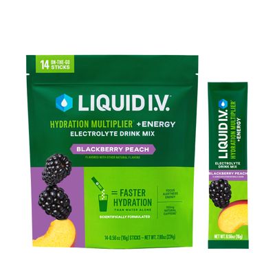 Liquid I.V. Hydration Multiplier Energy - BlackBerry Peach Electrolyte Powder Drink Mix 3 Pack (42 Servings)