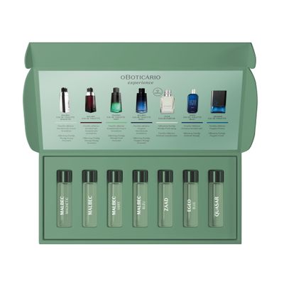 Malbec O Boticrio Experience Men&#39;s Cologne Set, Perfect Starter Set for Him, Explore Men&#39;s Fragrances, Egeo, Quasar, Zaad, (7x 4mL Bottles)