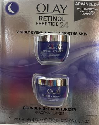 Olay Retinol Peptide 24 Fragrance Free Night Moisturizer, 1.7 OZ (2 Packs)