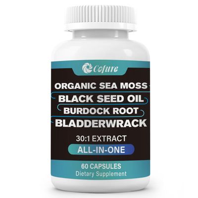 Cofure Sea Moss Black Seed Oil Burdock Root Bladderwrack, Advanced Irish Sea Moss Multi Minerals Supplement for Energy, Immune, Gut, Non-GMO, Gluten Free