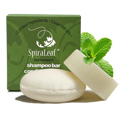 SpiraLeaf Shampoo Bar Conditioner Bar Set, PEPPERMINT Pure Essential Oils, Light Scent, Limited Ingredients, Concentrated Formula, Made USA, Zero Waste, Color-Fragrance Free, Travel Ready