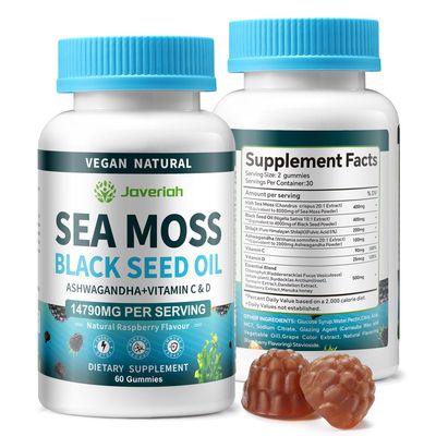 2Pack Supervegan Sea Moss Gummies with Black Seed Oil,Ashwagandha, Vitamin CD for Immune Support, Digestive, Antioxidant 13 in 1 Bundle, Sea Moss Chlorophyll Advanced Strength Formula 120 Gummies