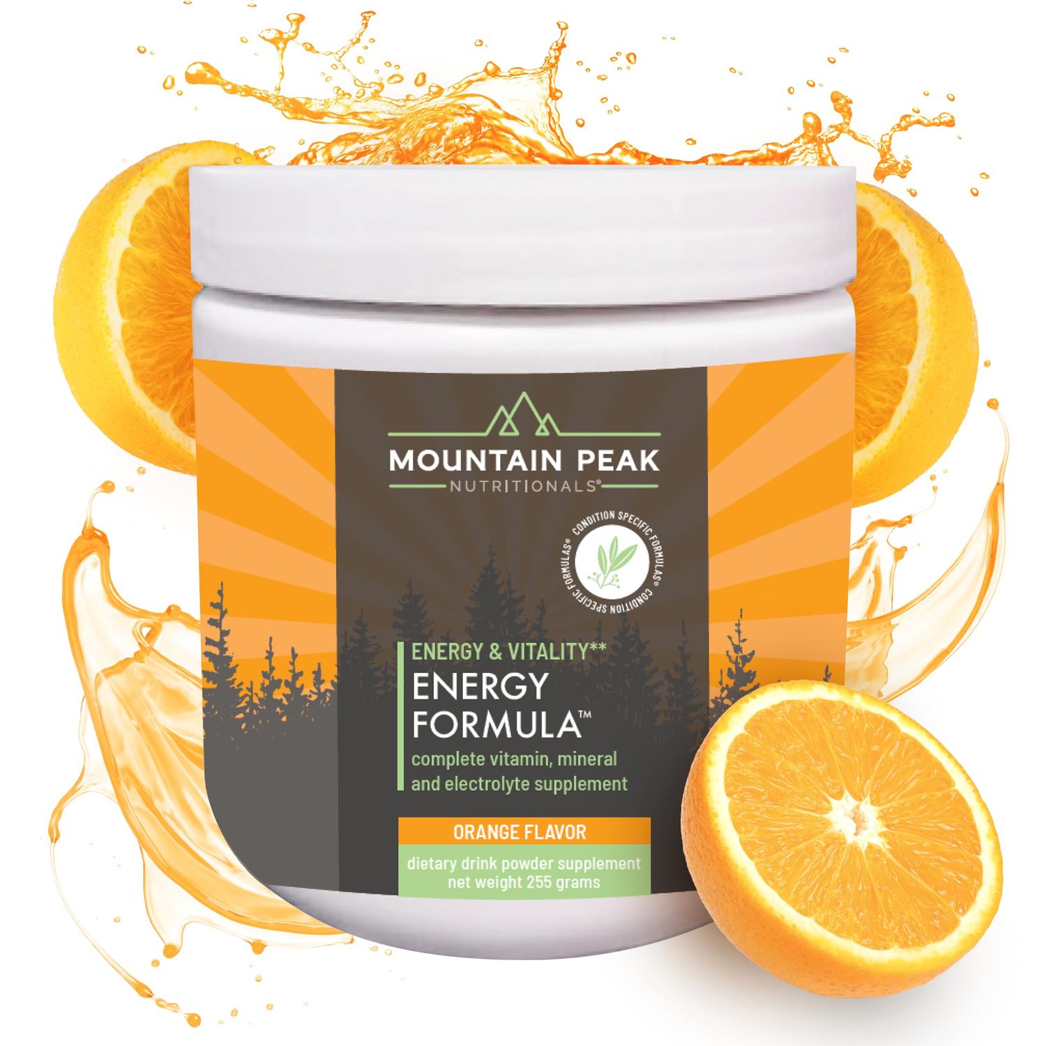 Mountain Peak Nutritionals Energy Formula - All in One Multi-Mineral Powder - Complete Nutrition, Vitamin, Mineral, and Electrolyte Supplement for Men Women - Orange Flavor (255g, 30 Servings)