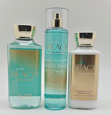 Bath Body Works - At the Beach - 3 pc Trio Bundle - Shower Gel, Fine Fragrance Mist and 24-Hour Moisture Body Lotion -2020, Full Size