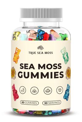 TrueSeaMoss Irish Sea Moss Gummies with Burdock Root Bladderwrack for Immune Support, Energy Boost, Skin Hair, Detox - Adult Women Men, Kids 60pcs