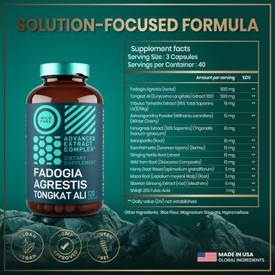 Fadogia Agrestis and Tongkat Ali Supplement - 600mg Fadogia Agrestis for Men, 500mg Longjack Tongkat Ali, Ashwagandha Maca Fenugreek Complex - Muscle Strength, Energy, Mood Support - 120 Capsules